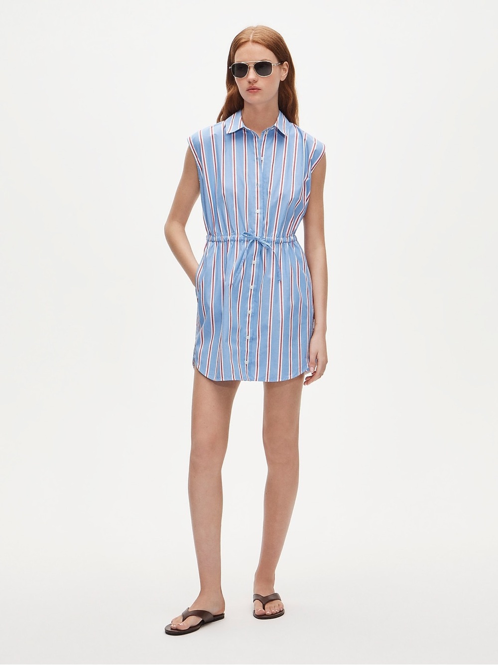 J.Crew Sleeveless Shirtdress Womens 8 Blue Red Striped NWT CW436 Drawstring